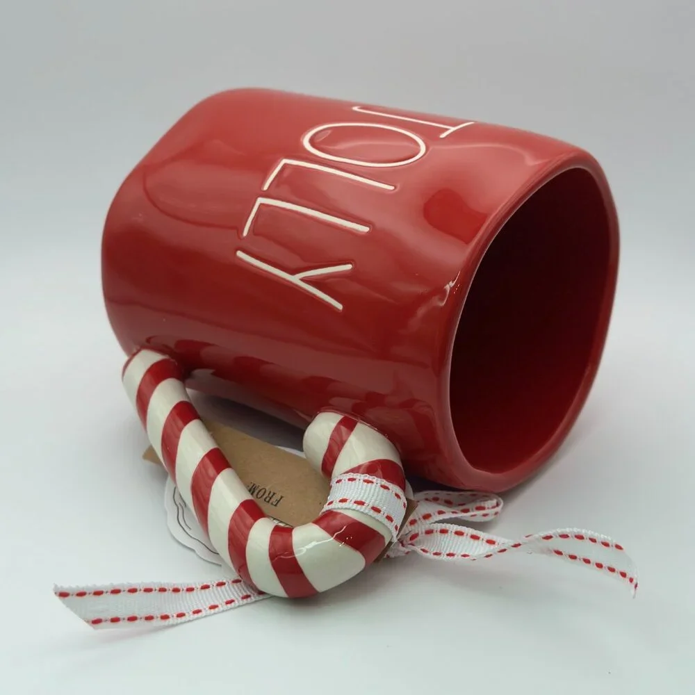 Jolly Christmas mug with a candy cane shaped handle by Rae Dunn - Picture 3 of 3